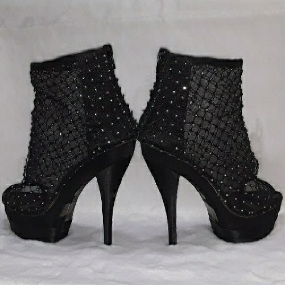 **SOLD** Wild Rose Black Mesh High Heels with Rhinestones - Picture 4 of 8